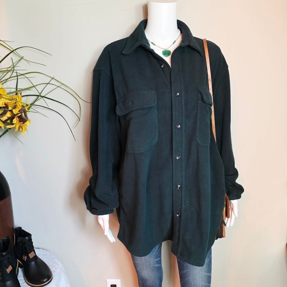 Cabelas Dark Green Button-Up Fleece Shirt Jacket
